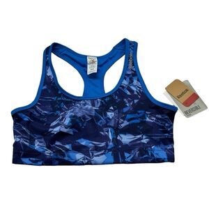 NWT Reebok Blue Reversible Racerback Athletic Unlined Sports Bra Size Medium
